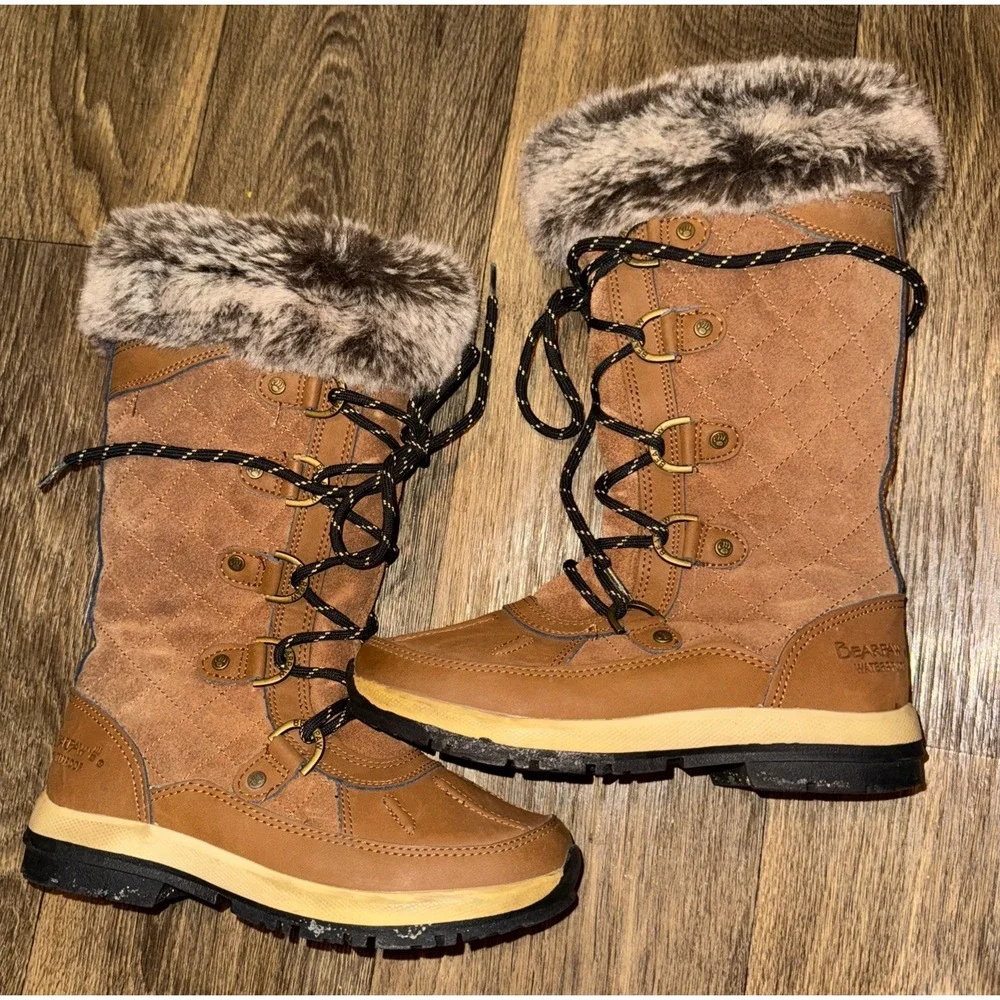 Bearpaw Waterproof Winter Boots Wool Lined Faux Fur Trim Women's 5 Gwyneth